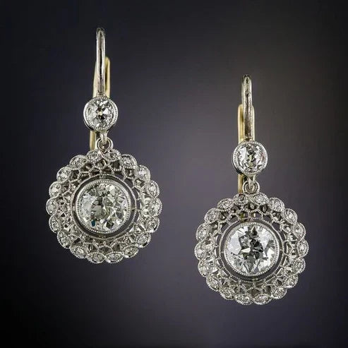 Kolczyki vintage z diamentem w designie mandali z kamieniami z cyrkonii