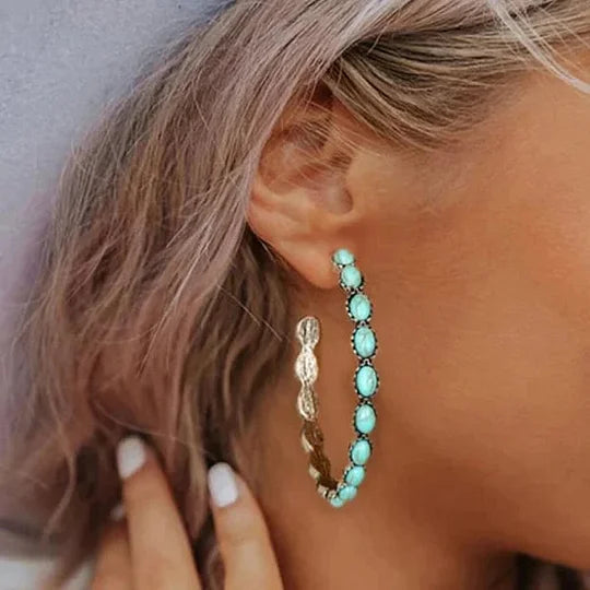Kolczyki Boho z owalnymi kamieniami w stylu vintage