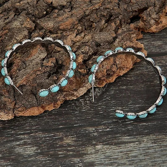 Kolczyki Boho z owalnymi kamieniami w stylu vintage