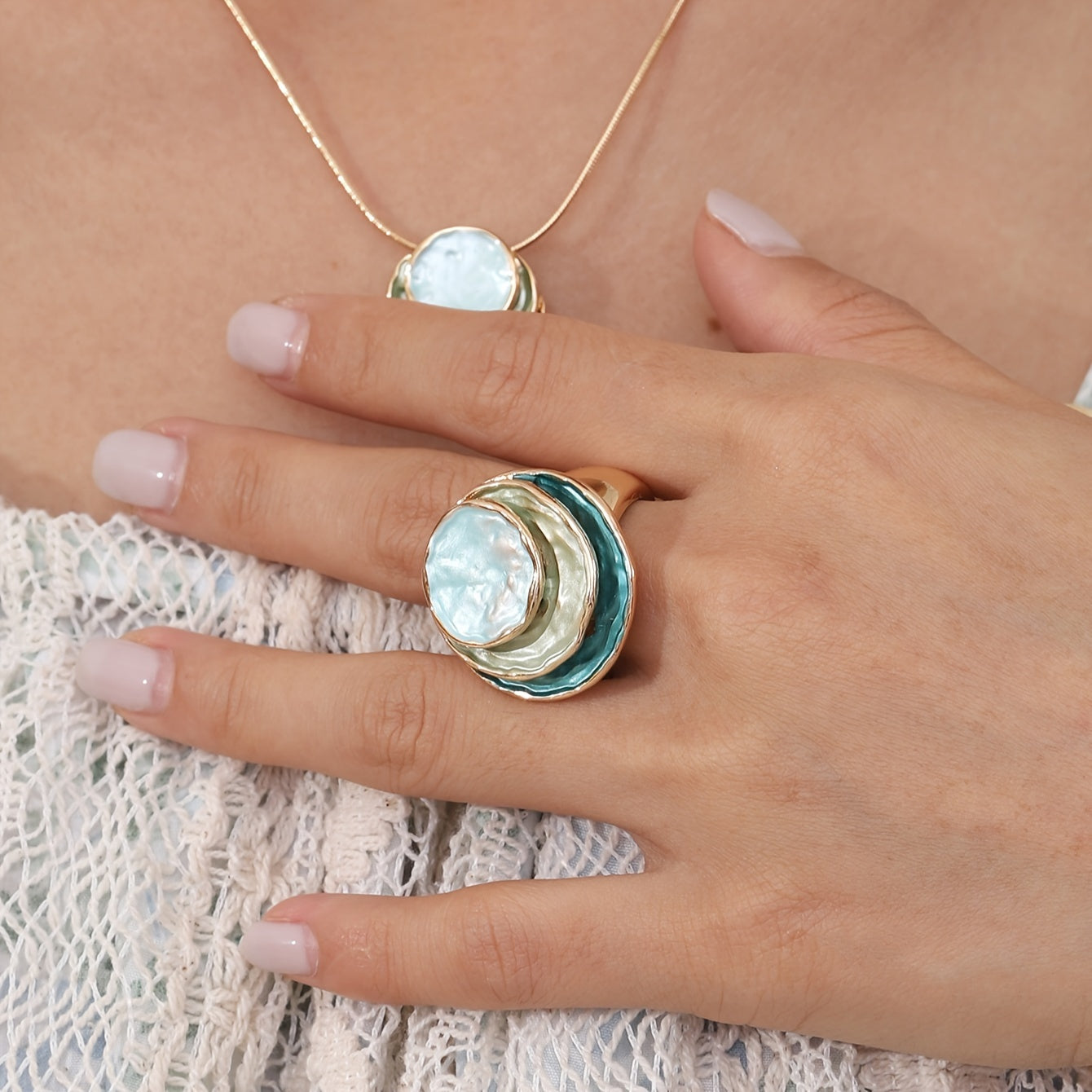 Pierścionek boho z trójwarstwową emalią