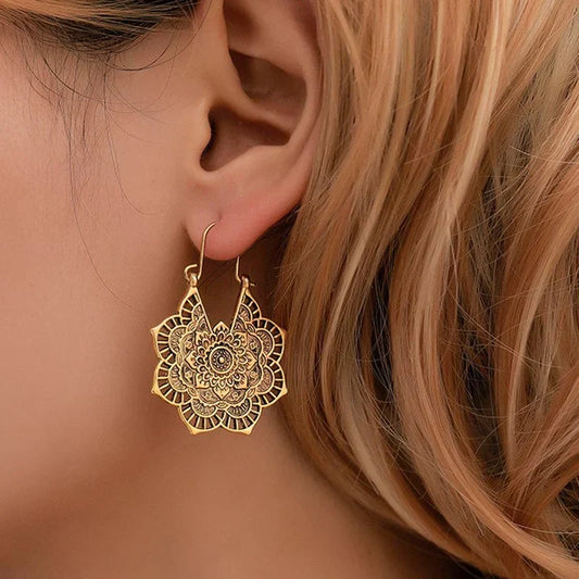 Kolczyki Boho hippie mandala w kształcie kropli antyczny wygląd biżuteria damska