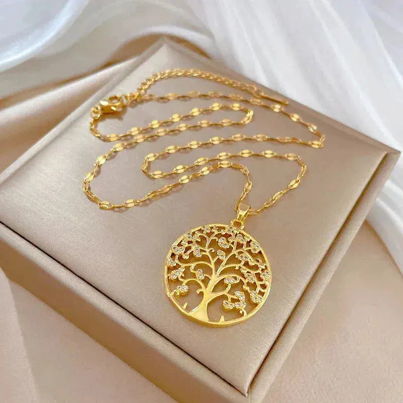 Błyszcząca zawieszka drzewo życia na naszyjniku damskim w eleganckiej optyce
