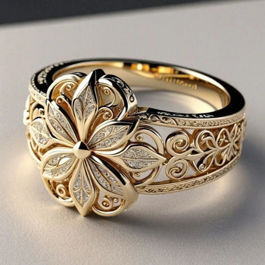 Egzotyczny pierścionek kwiatowy z cyrkoniami