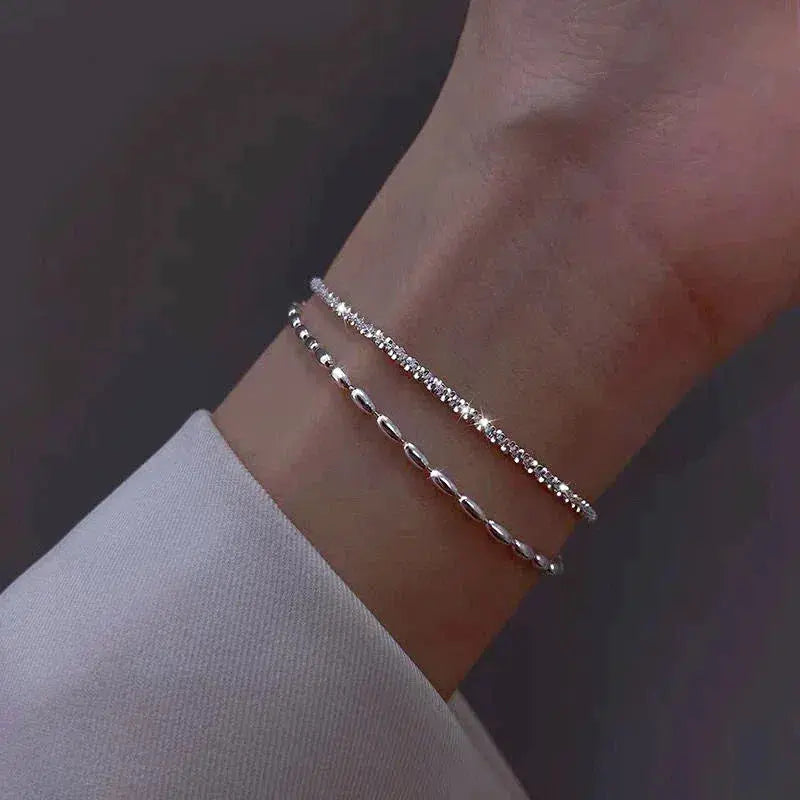 Glamourowa bransoletka z cyrkonią ze stylową nitką pereł