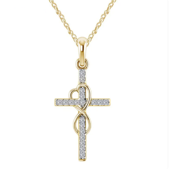 Delikatny naszyjnik krzyż z designem serce-nieskończoność i cyrkonią