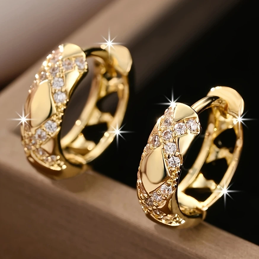 Glamour kolczyki koła z zapięciem z cyrkonią pavé i eleganckim designem serca