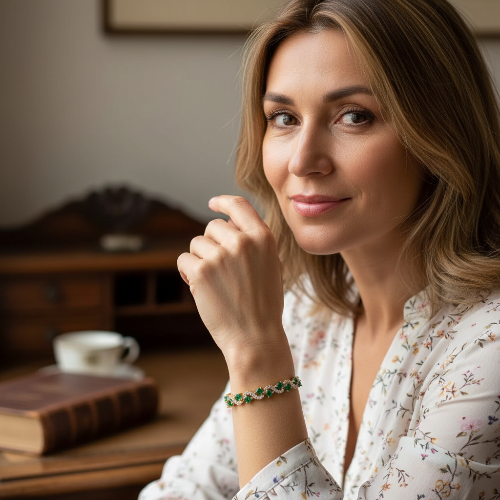 Błyszcząca szmaragdowozielona bransoletka z cyrkonią z eleganckim designem fali