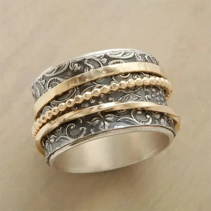 Pierścionek Vintage Boho ze Złotym Wykończeniem